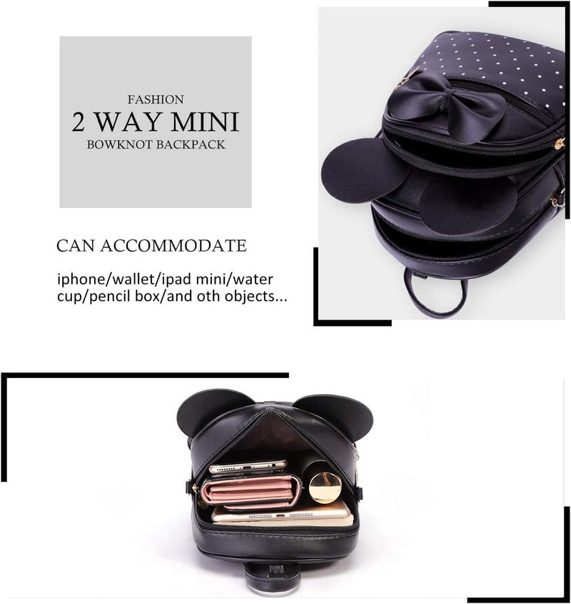 KL928 Girls Mini Backpack Bowknot Polka Dot Cute Small Daypacks Convertible Shoulder Bag Purse for Women - Image 3